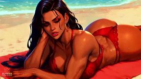 4K 100% AI Generated 3D Soft Looping PMV: Dark-Skinned Thick Ass Gentle Twerk on Tropical Beach in Sexy Bikinis