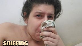 Sniffing My Dirty Panties and Rubbing My Hairy Pussy With Them