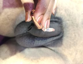 Nail painting to lover&#039;s dick by the girlfriend in the apartment