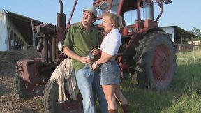 valentina leaves her skirt on as she has anal sex outside by a tractor