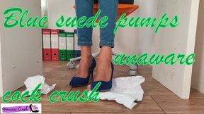 Secretary with blue suede pumps. unaware cock crush, cock trampling shoejob EDITED VERSION 11th scenario