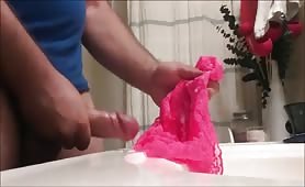 Straight guy shooting his load onto a panties