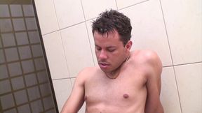 Latin DILF masturbates in the shower