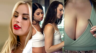 Eliza Ibarra starts with a sensual massage and takes him deep with her mouth before riding him on the couch