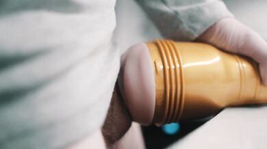 Big white dick pounding a teen fleshlight in 4K cumshot