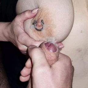 Wank and come all over British bbw wife&#039;s tits