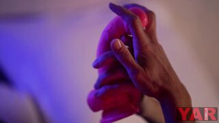 Skank inside Rubber Mask Jerks off with a Long Toy