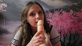 Japanese Girl Getting Fucked by a Torso with Silicone Cock