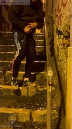 Amateur Boy Catches His Friend Pissing in the Street and Touches His Cock