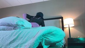 TS in Chastity Fucked Reverse Cowgirl Raw
