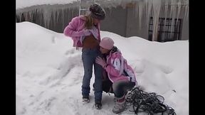 French lesbians have fun playing in the snow