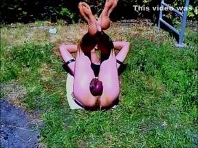 Pervert Slave Pig Exposed Penis Cage Outdoor Public Play Dildo In Ass Bdsm Cbt