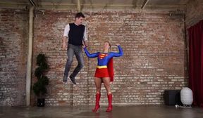 Superheroine Red Supergirl Battles Group of Criminals