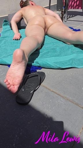 Sunbathing Naked barefoot