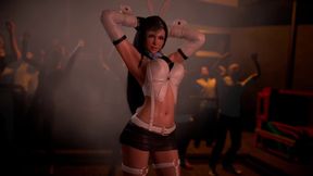Naughty shapely Tifa in bunny outfit public dancing for her bar visitors