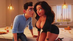 Hot Curvy Married Brazilian Wife Secretly Fucked by Young Neighbor in Kitchen Before Guests Arrive AI generated