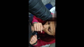 Unexpected Bathroom Blowjob &amp; Swallow for Hot Babe! She sucks the big cock and enjoys it.