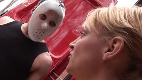 euro teen sarah rose gets anally by two masked men outside