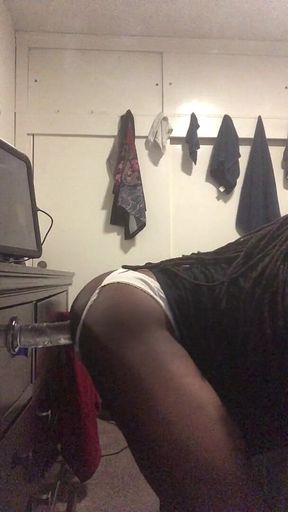 Black Male Booty Slides Thong to the Side Solo Anal Dildo Session