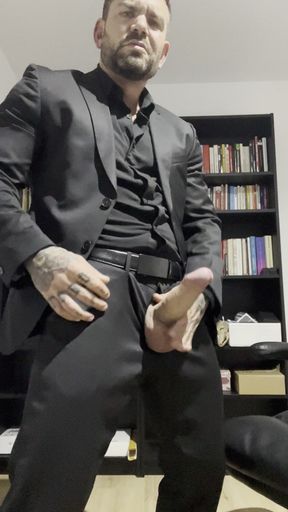 Handsome Guy Masturbates in Suit