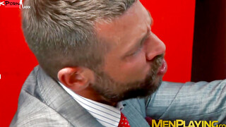 Wild man in suit Logan Moore rimmed and doggystyle pounded