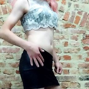 Young crossdresser shows off his body