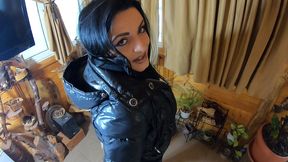 milfycalla- a lot of cum on my black down jacket and black leather leggings 216