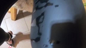 milfycalla- a lot of cum on my black down jacket and black leather leggings 216