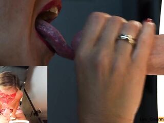 4K - mother I'd like to fuck Floozy masked with lipstick gives oral job & gets all the cum on her tongue in close up