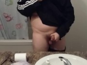 guy masterbates in bathroom
