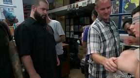 Bound brunette gets facial in public