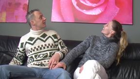 Horny Housewife with Small Tits Sucks Two Cocks at the Same Time and Then Gets Her Greedy, Wet Pussy Fucked