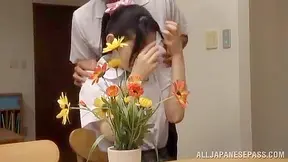 Blindfolded Japanese Goddess Azumi Mizushima Sucks Dick in Dining Room Feast