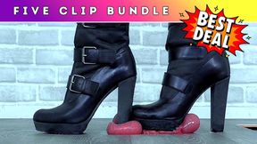 Stomping Your Tiny Cock & Balls Under My Miss Sixty Biker Boots (D85) - Five Clip Bundle - Trampling CBT Cockbox - HUGE Discount!!!!