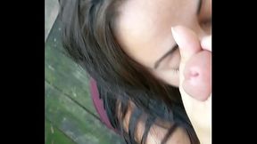 Outdoor sucking and tittyfuck with mature MILF with tattoos