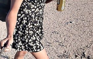 Beautiful ladyboy in mini dress walks in public wearing very hot sandals