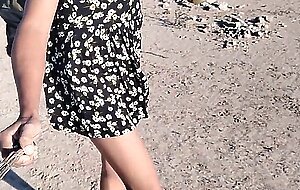 Beautiful ladyboy in mini dress walks in public wearing very hot sandals