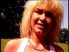 Blonde milf at outdoors interview