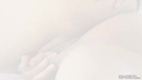 Petite Aria Salazar rubs her bald pussy in a romantic solo session