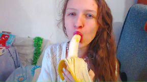 Banana blowjob and red natural very long hair and blue mystic natural unbelievable my eyes