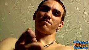 Tall thug strokes his shaft real hard and breathes heavily