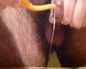 Cumming with catheter inside and milking off the sperm after