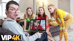 Russian Teen Dyke Licks and Fingers Pussy in Front of Man