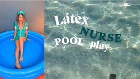 Latex nurse in pool masturbation