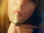 Sexy Blonde Crossdresser Sissy Trap Putting On Makeup Lipstick In Lingerie