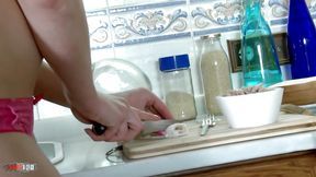 Cristal Rose gets her pussy devoured in the kitchen