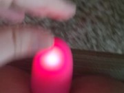 Locked sissy makes her vibrator and clit bounce