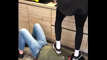 Master trampling with his 86 kg in vans on the slave