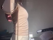 Redhead Strips Her Pants Off While Walking On The Treadmill Like A Tease