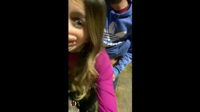 Fucked on the street after the show, gets cumshot facial &#x00A6; Open-air sex